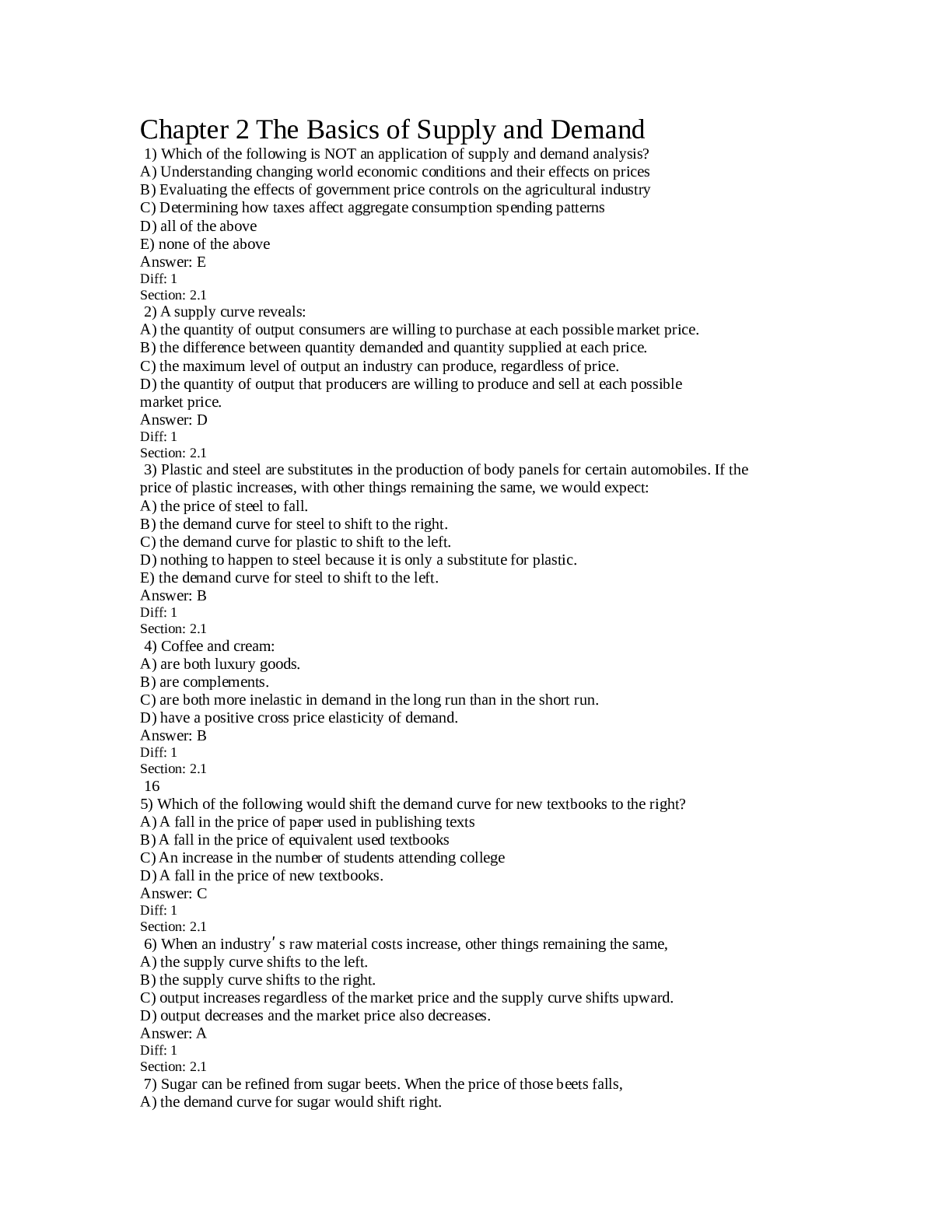 Chapter 2 The Basics of Supply and Demand Practice Questions LATEST