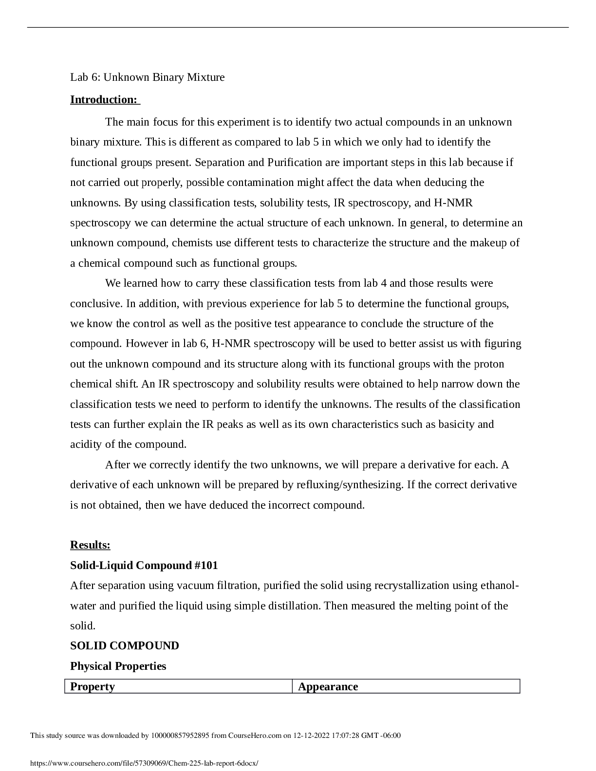 Chem 225 lab report 6 CUNY Hunter College CHEM 225 Browsegrades