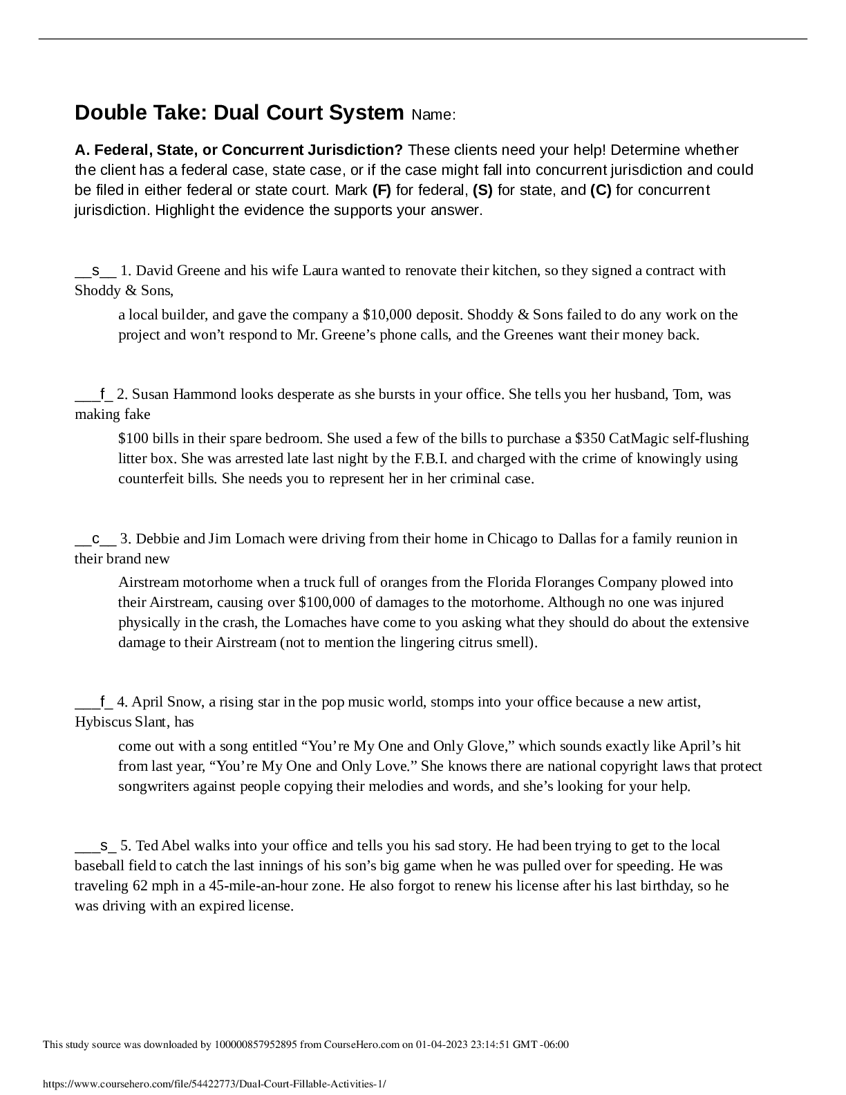 Dual Court Fillable Activities - Double Take: Dual Court System