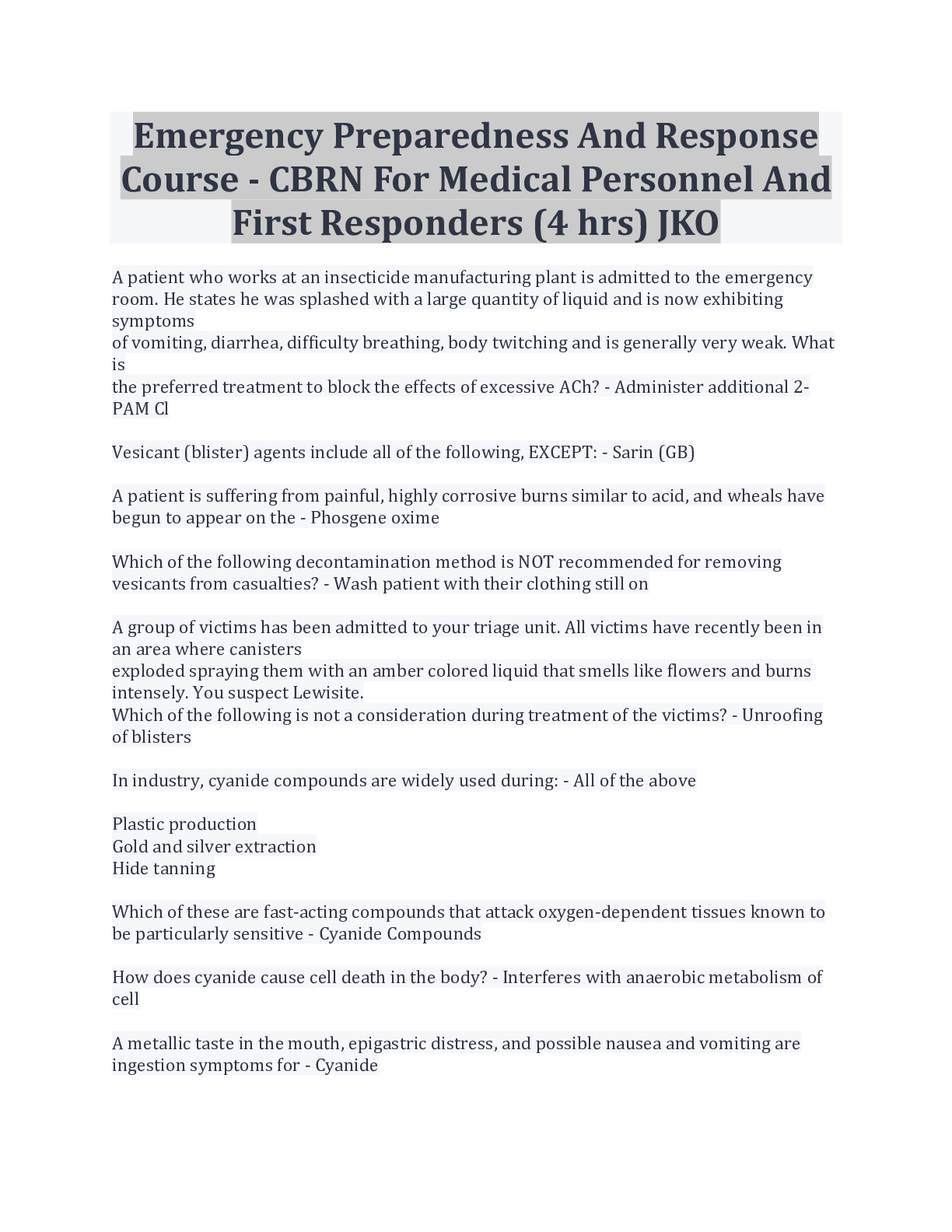 Emergency Preparedness And Response Course CBRN For Medical Personnel