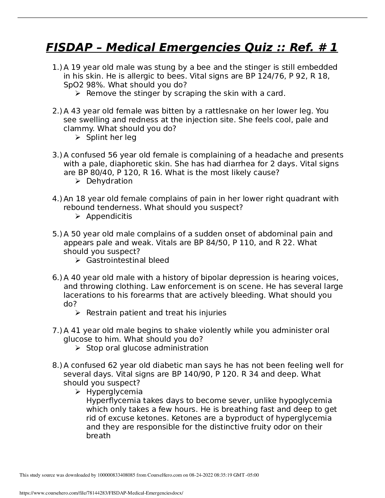 Questions and Answers > BIOL 105 FISDAP Cardiology Exam