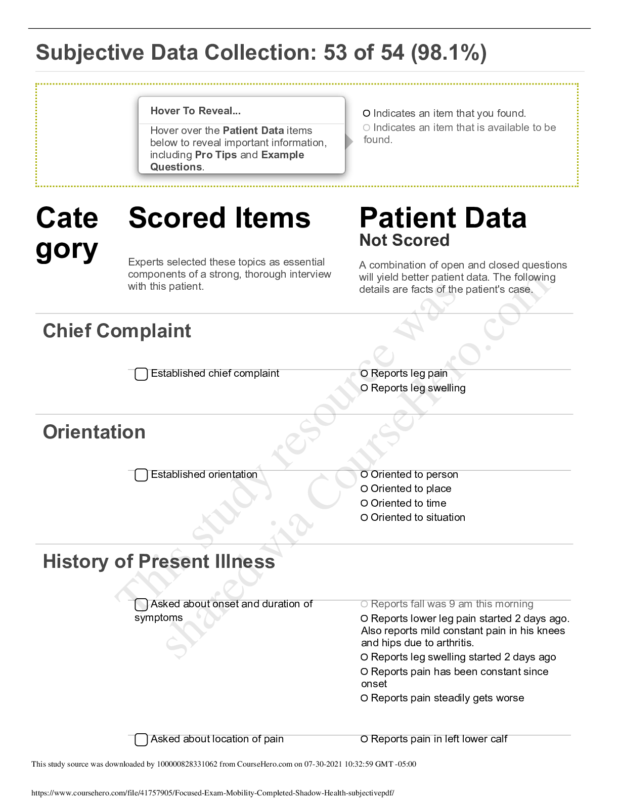Focused Exam_ Mobility _ Completed _ Shadow Health subjective Focused