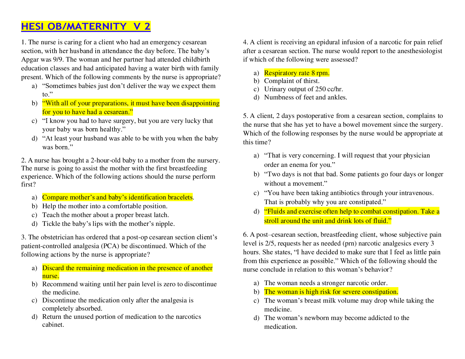Hesi OB/Maternity Exam Graded A+ (Questions & Correct Answers