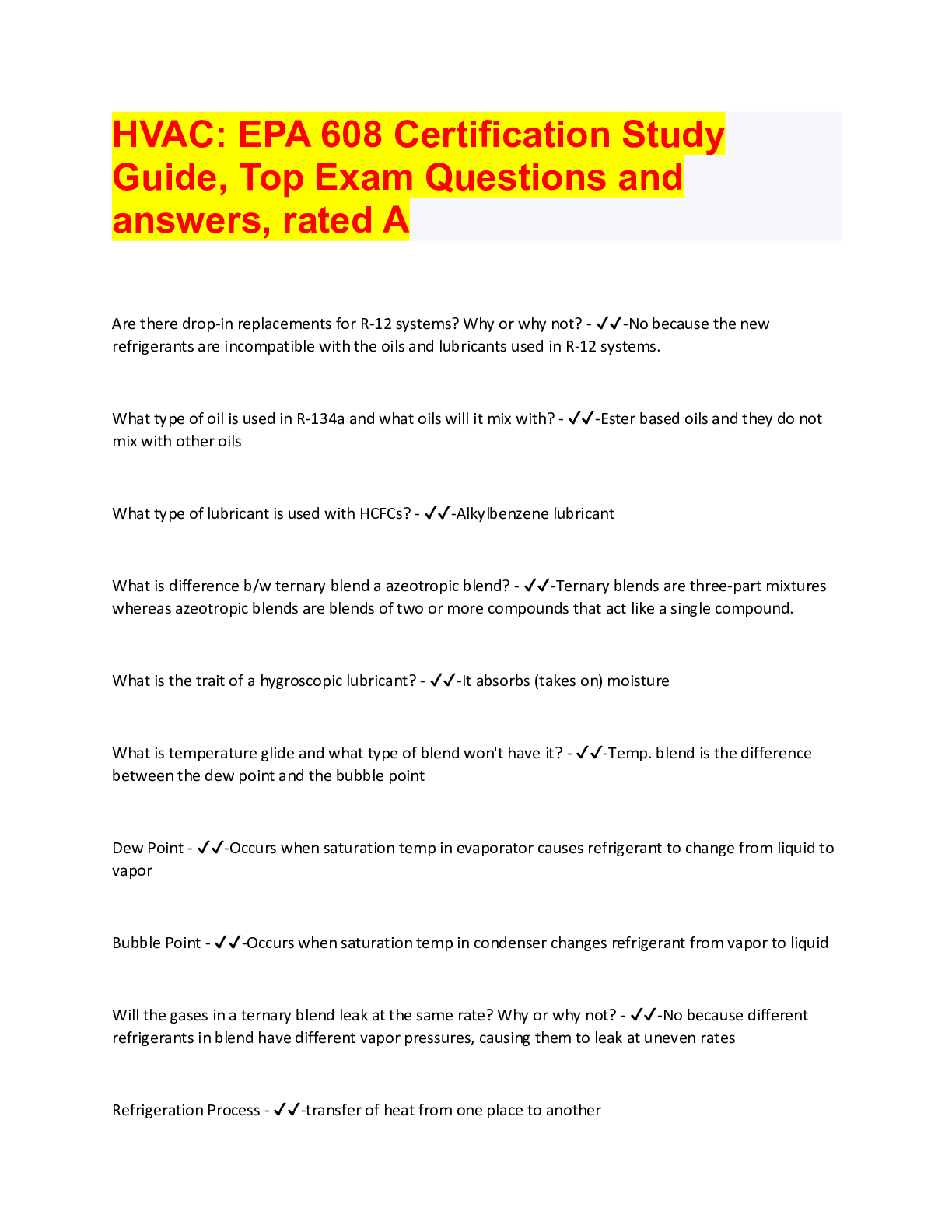 HVAC EPA 608 Certification Study Guide 2022/2023 Browsegrades