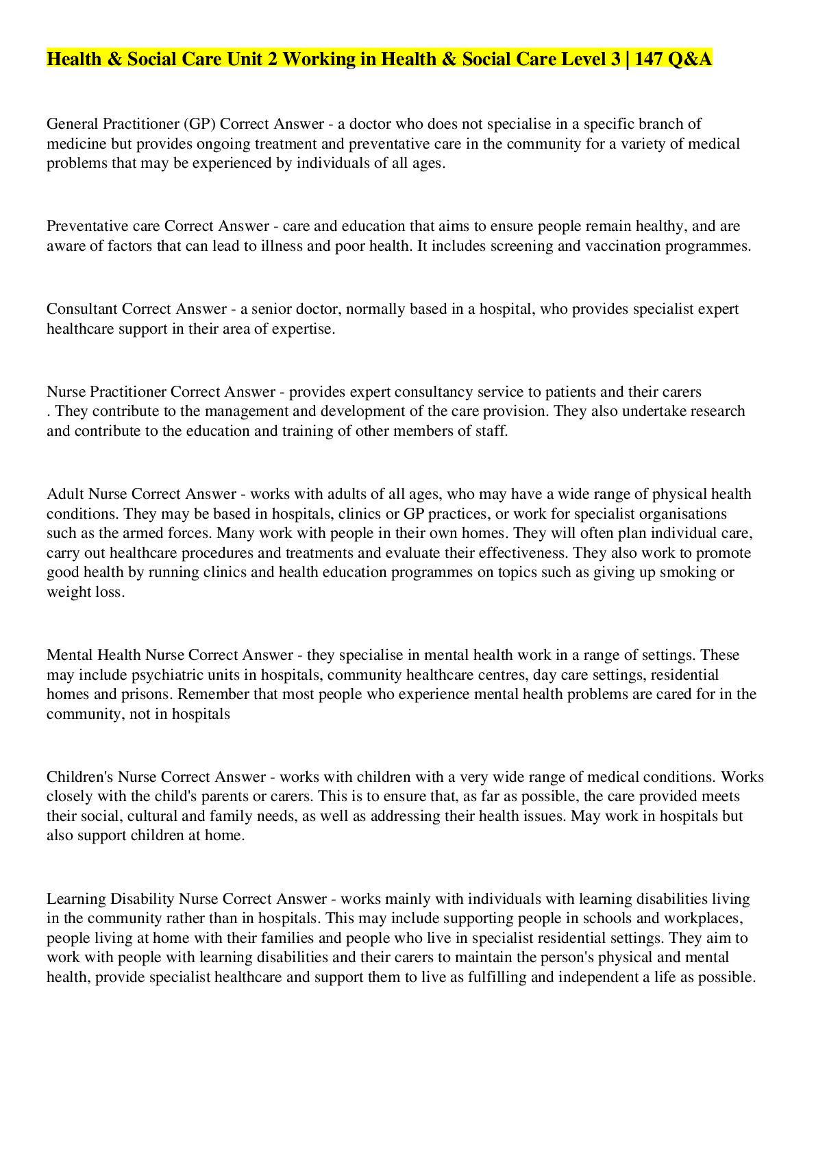 Health & Social Care Unit 2 Working in Health & Social Care Level 3