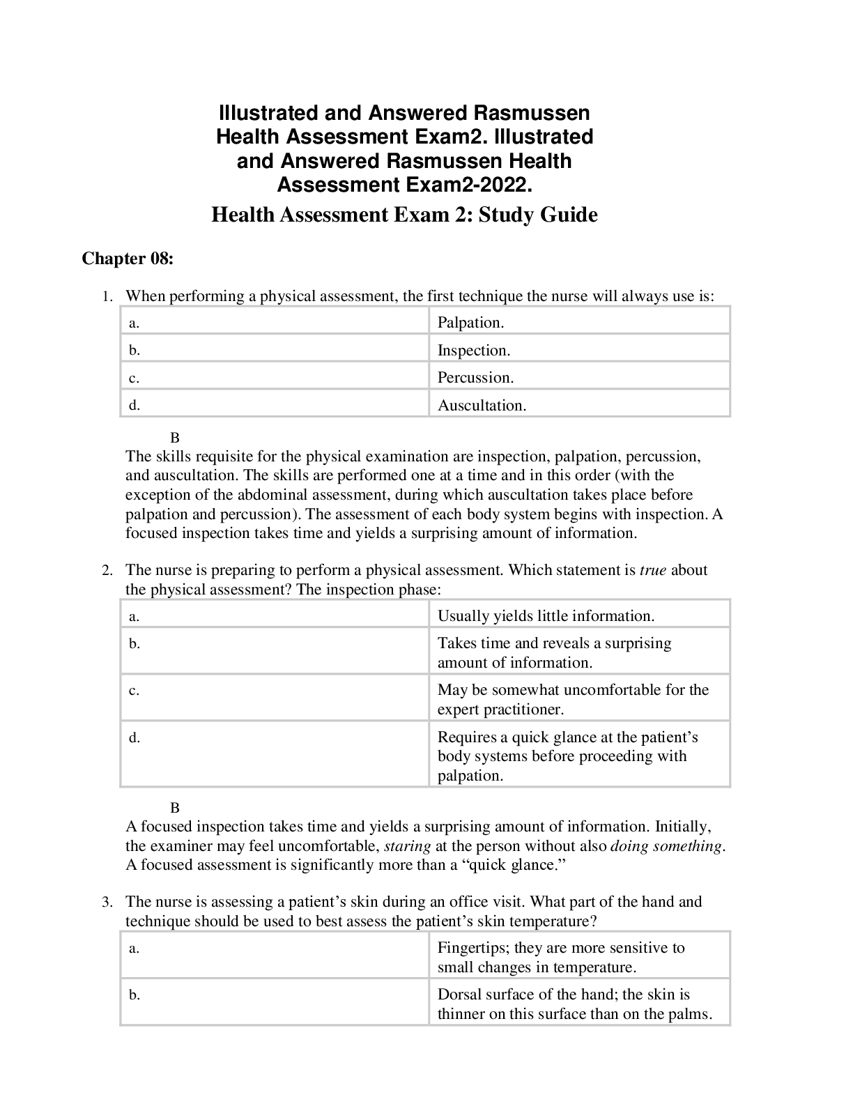 Illustrated and Answered Rasmussen Health Assessment Exam2. Illustrated