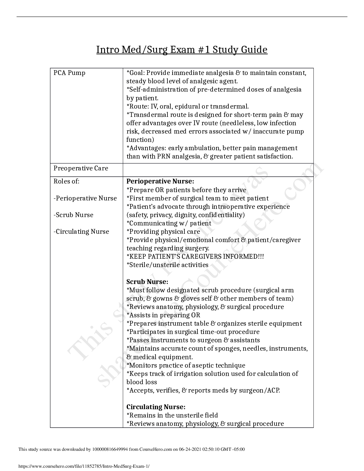 Nursing 120 Exam 1 Med Surg Study Guide West Coast University