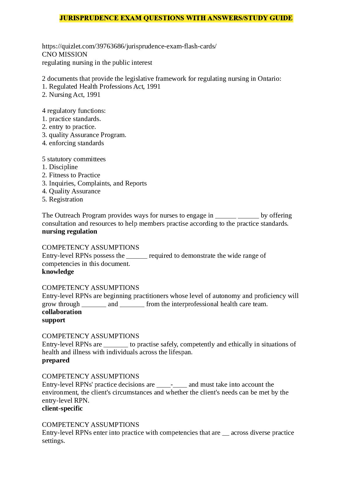 JURISPRUDENCE EXAM QUESTIONS WITH ANSWERS/STUDY GUIDE - Browsegrades