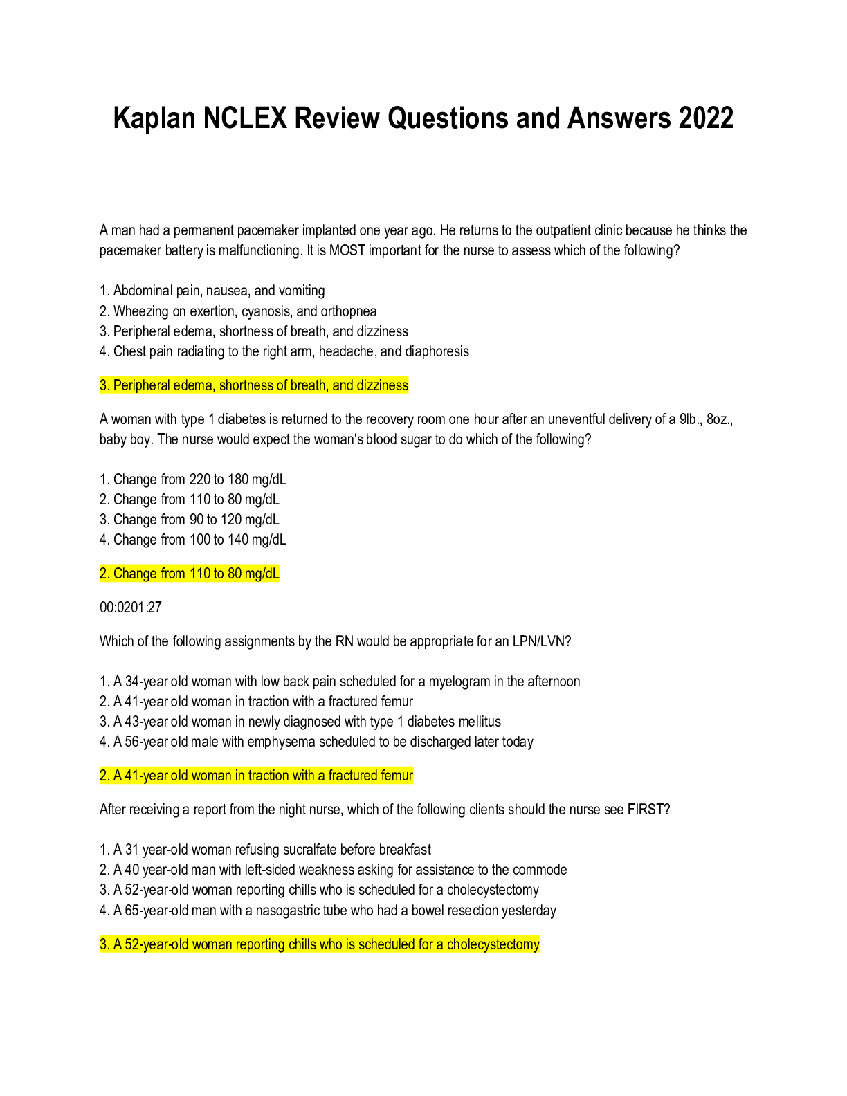 Kaplan NCLEX Review Questions and Answers 2022/2023 Browsegrades