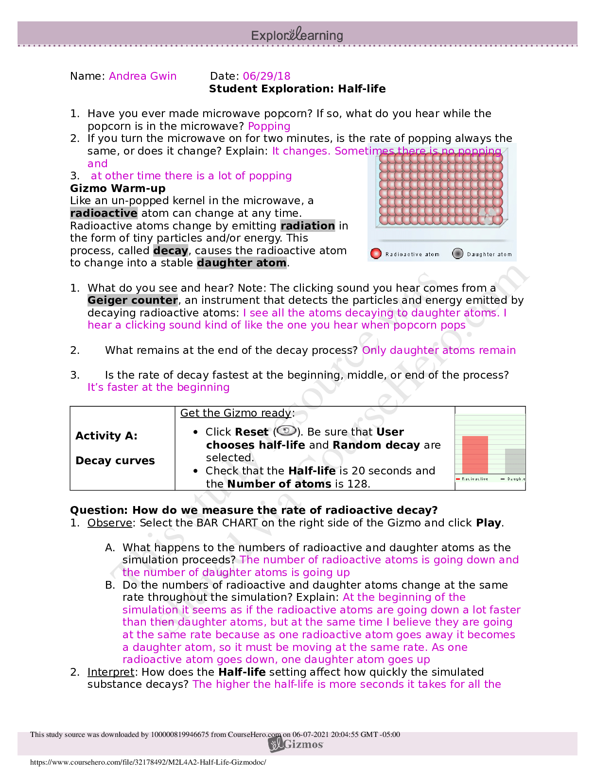 Half life gizmo assessment answers