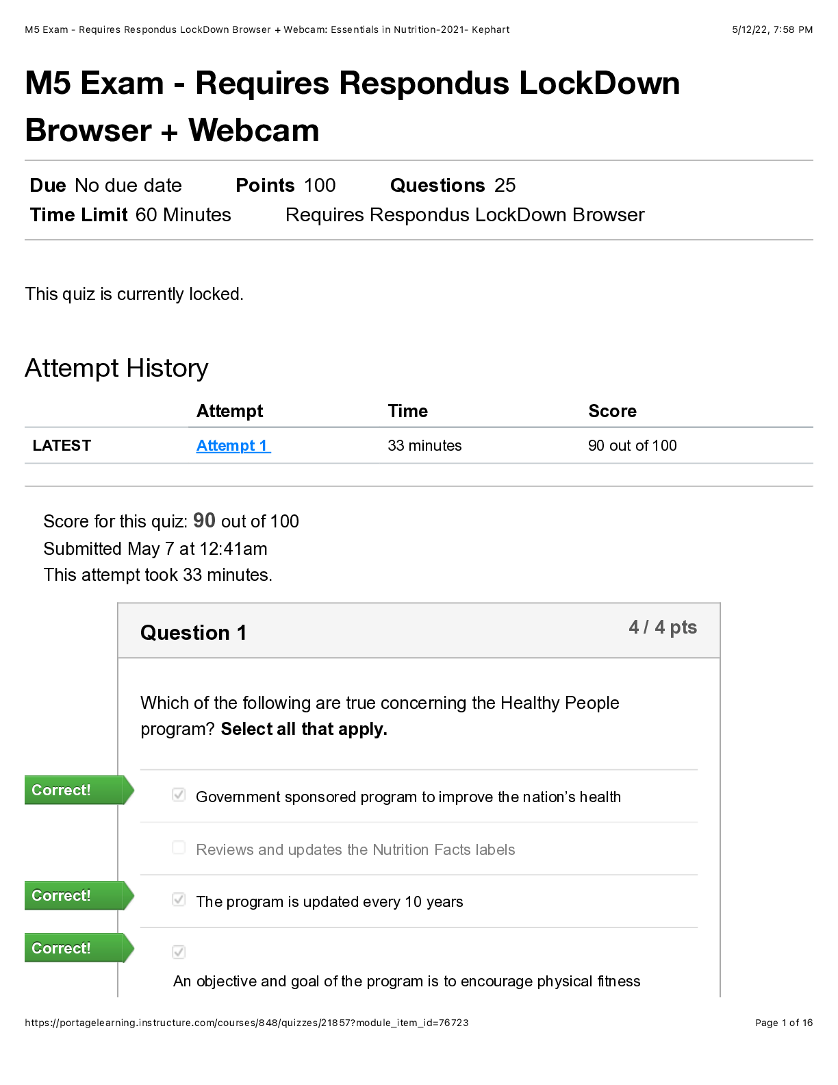 BIOD 121 Portage Learning M5 Exam Essentials in Nutrition2021
