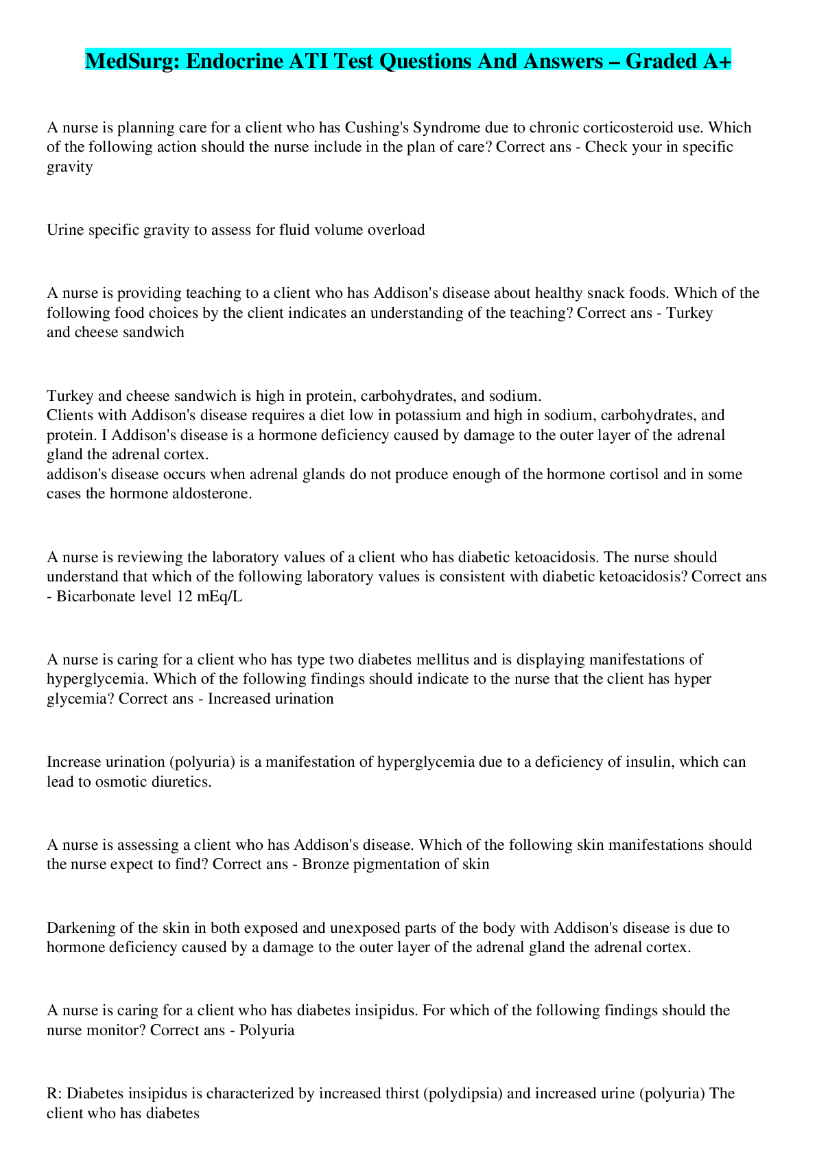 ATI PME The endocrine system test 4.0 Flashcards