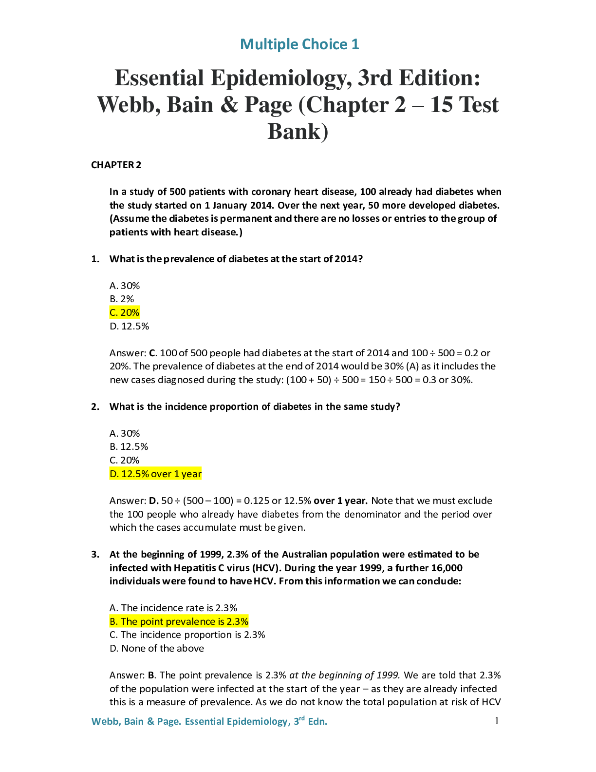 NR 503 Essential Epidemiology, 3rd Edition b, Bain & Page (Chapter
