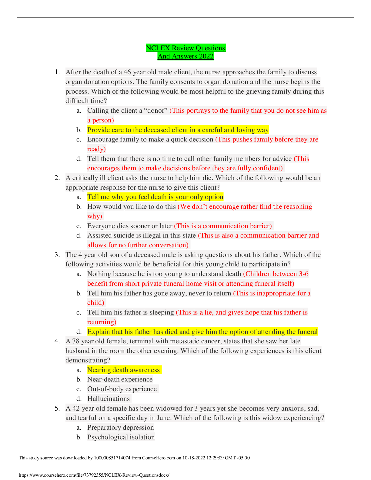 NCLEX Review Questions And Answers 2022 - Browsegrades