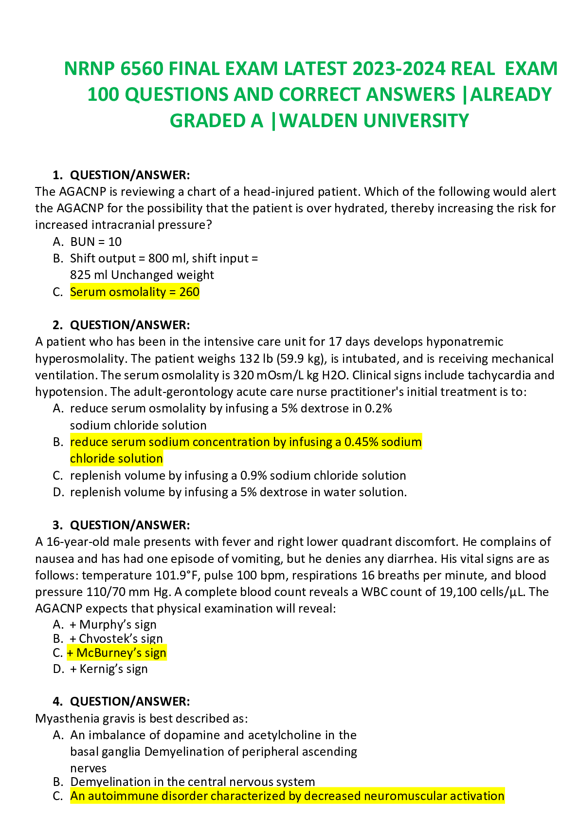 NRNP 6560 FINAL EXAM LATEST 20232024 REAL EXAM 100 QUESTIONS AND