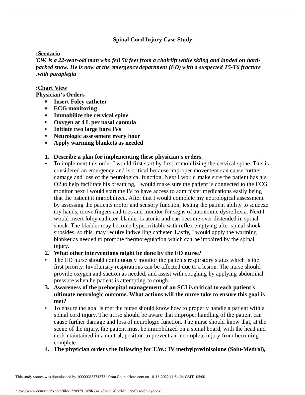 Spinal Cord Injury Case Study Browsegrades