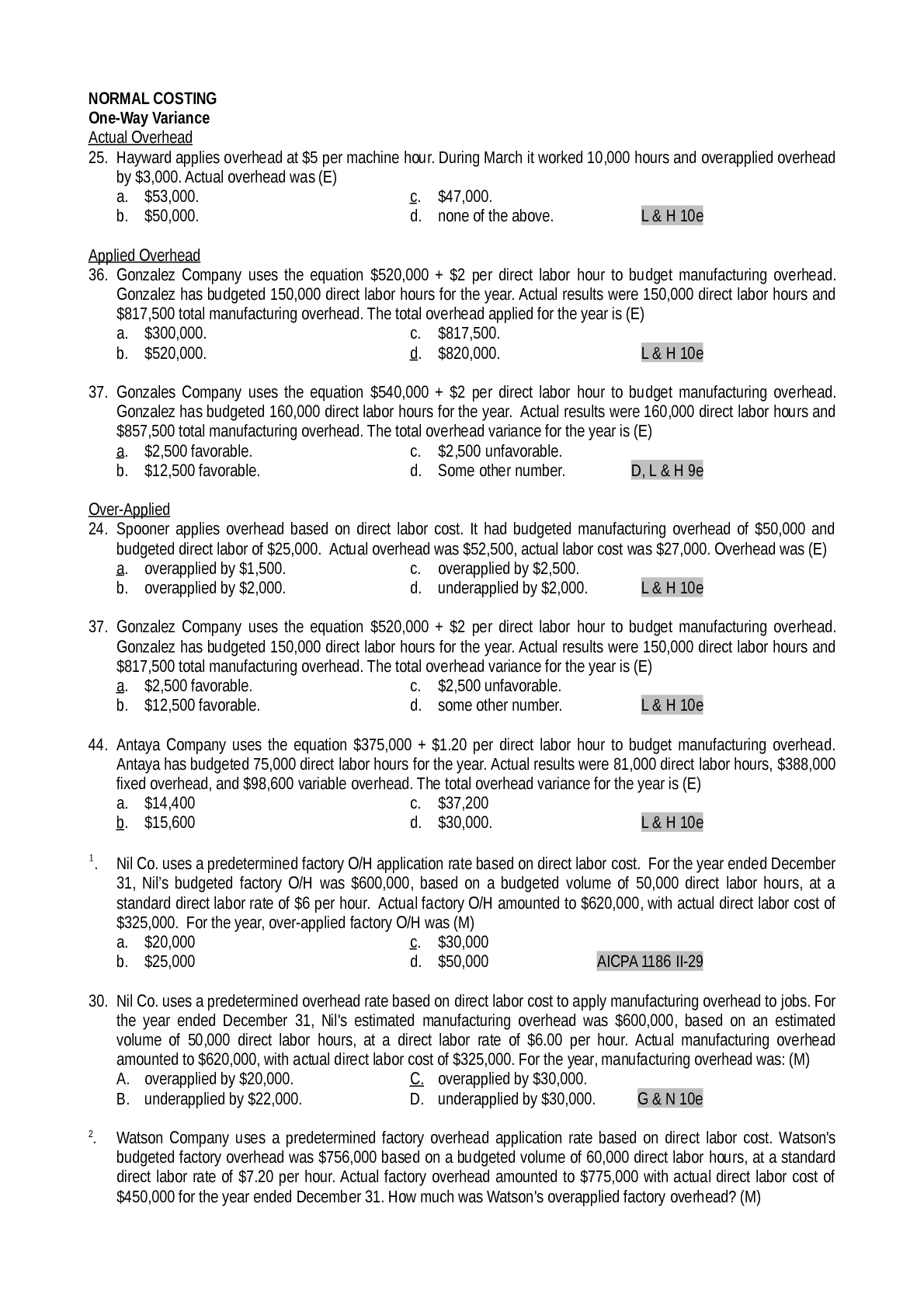 P01 Standard Costs and Variance Analysis NORMAL COSTING 1000+ MCQ