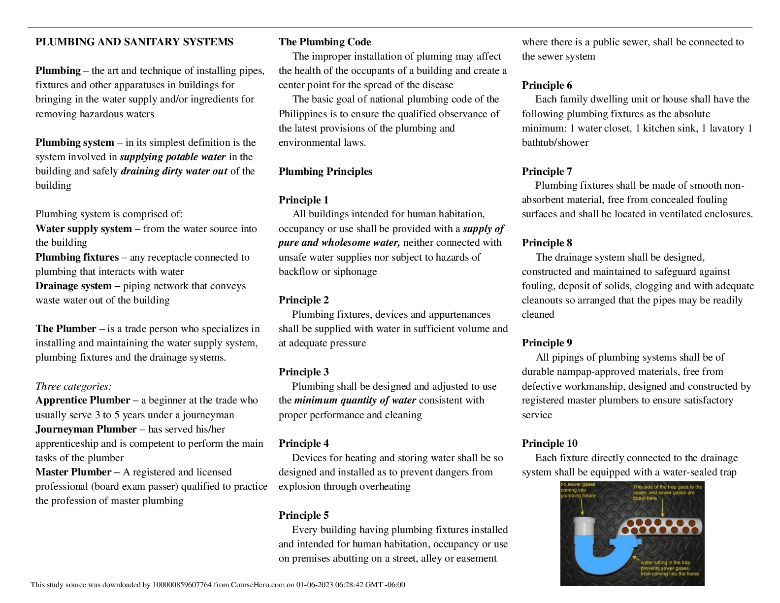 Study Guide > PLUMBING AND SANITARY SYSTEMS Plumbing system, The