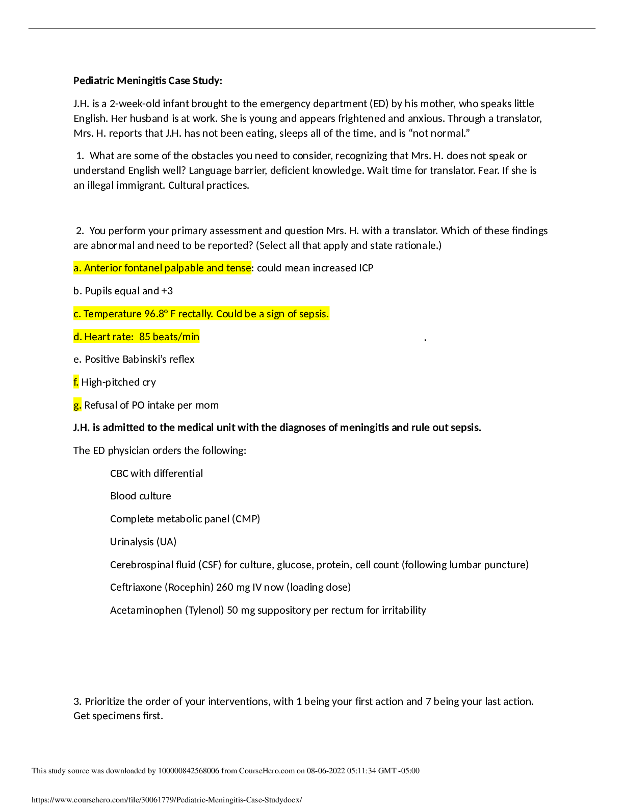 Pediatric Meningitis Case Study Browsegrades