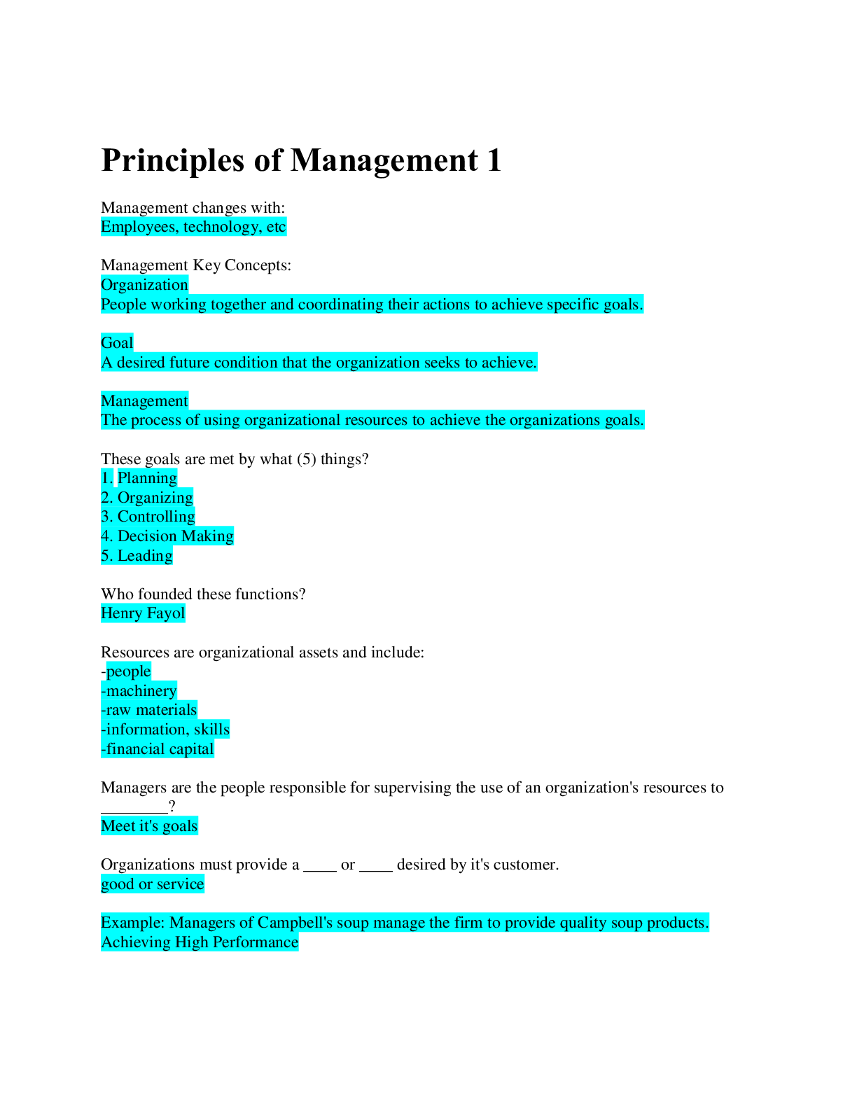 Principles of Management / 100 Verified Questions and Answers