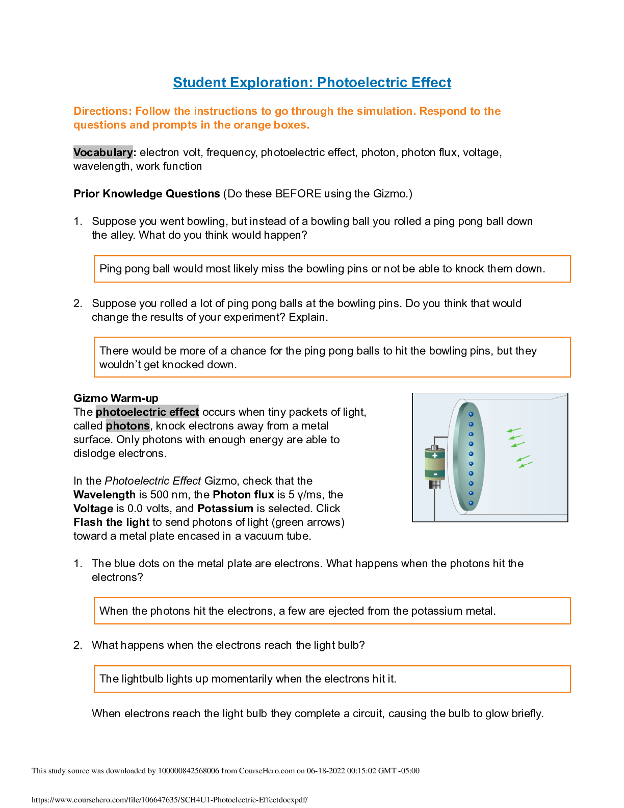 Gizmos Student Exploration Photoelectric Effect (ANSWER KEY) Browsegrades