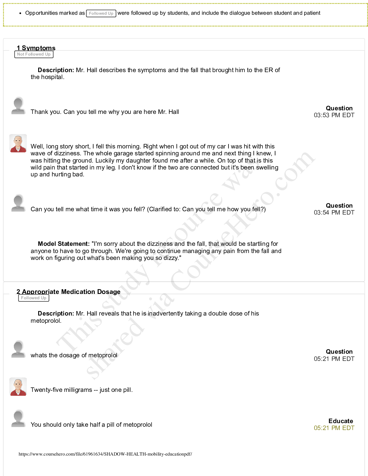 Focused Exam Shadow Health MobilityEducation (Latest 2020)_Rated A