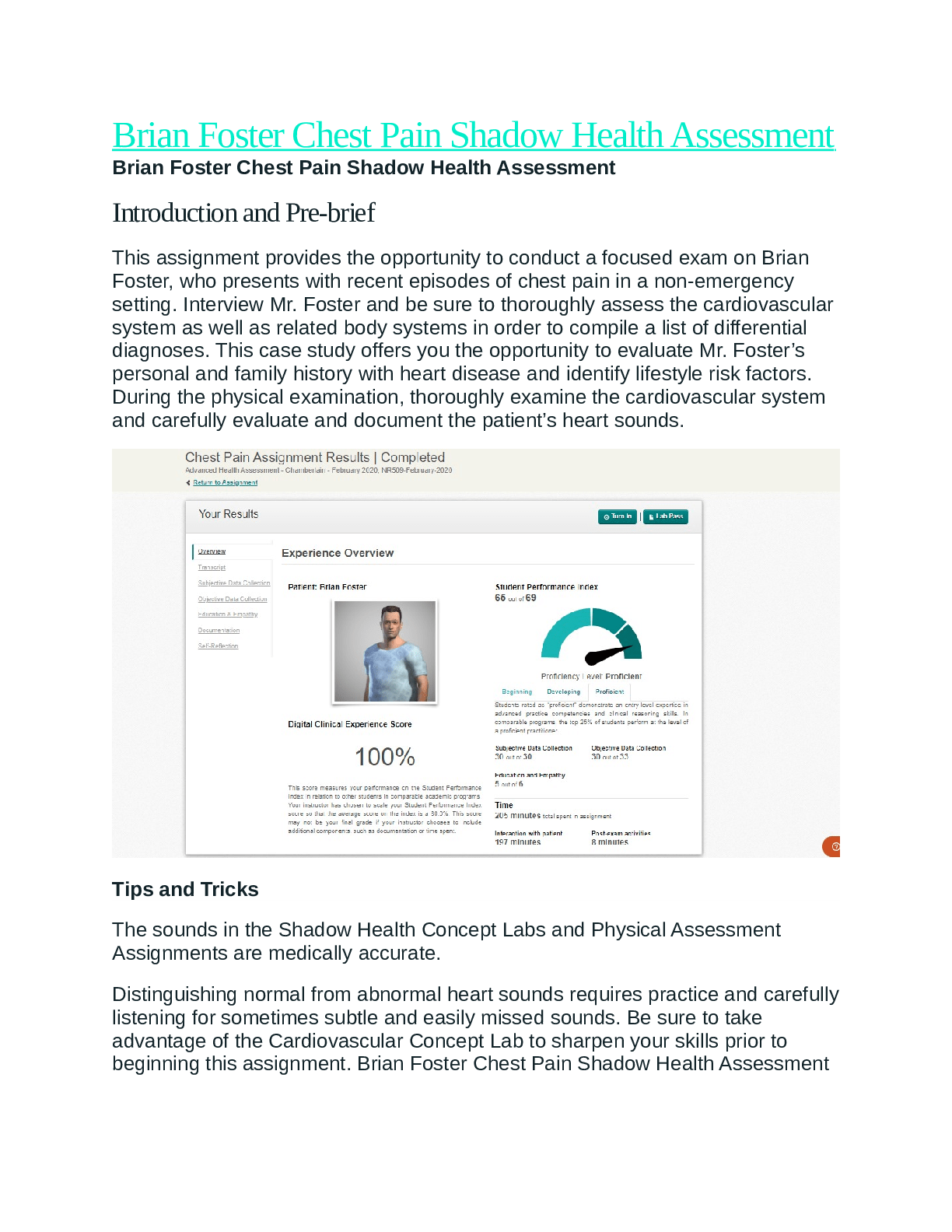 NRSE 4520 Brian Foster Chest Pain Shadow Health Assessment