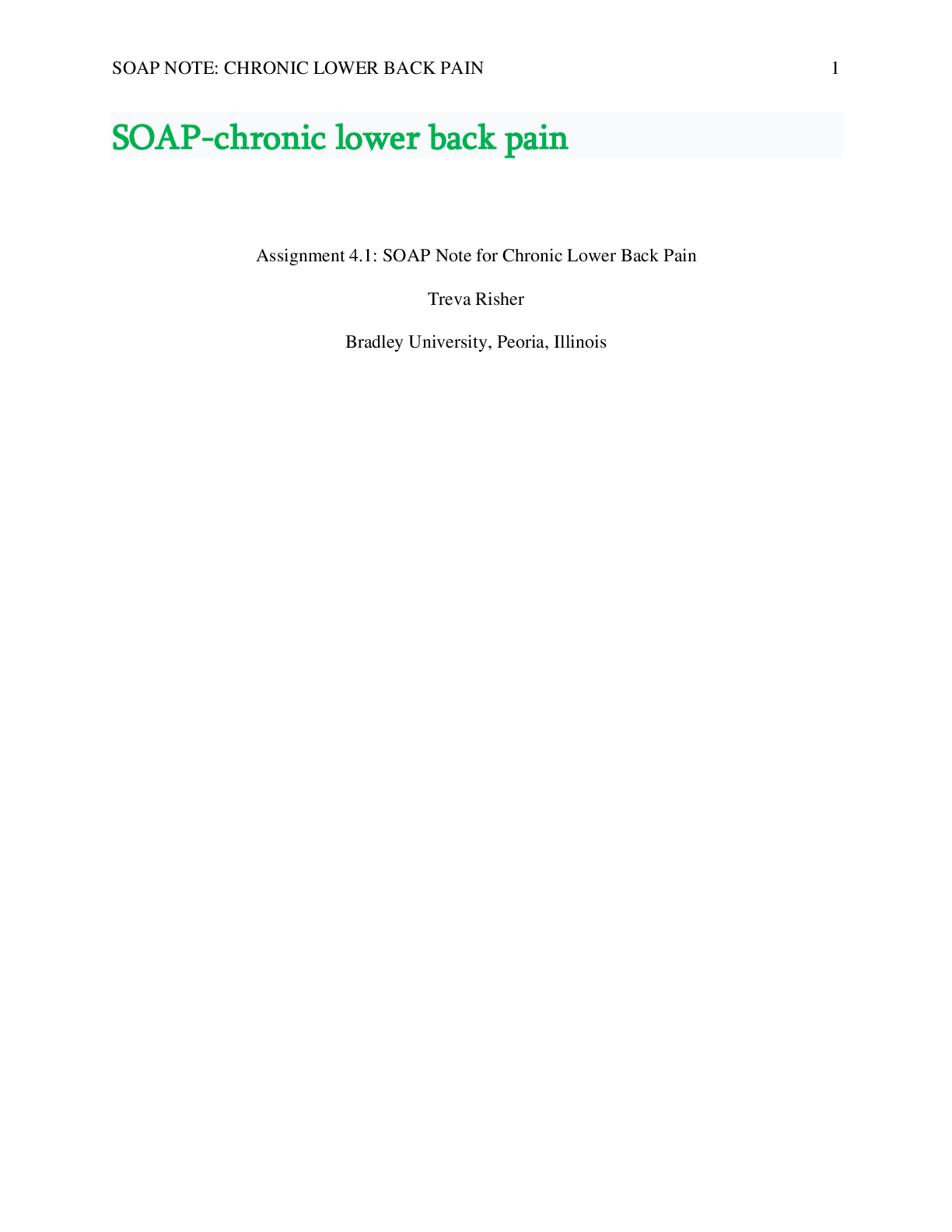 SOAP Note for Chronic Lower Back Pain Browsegrades