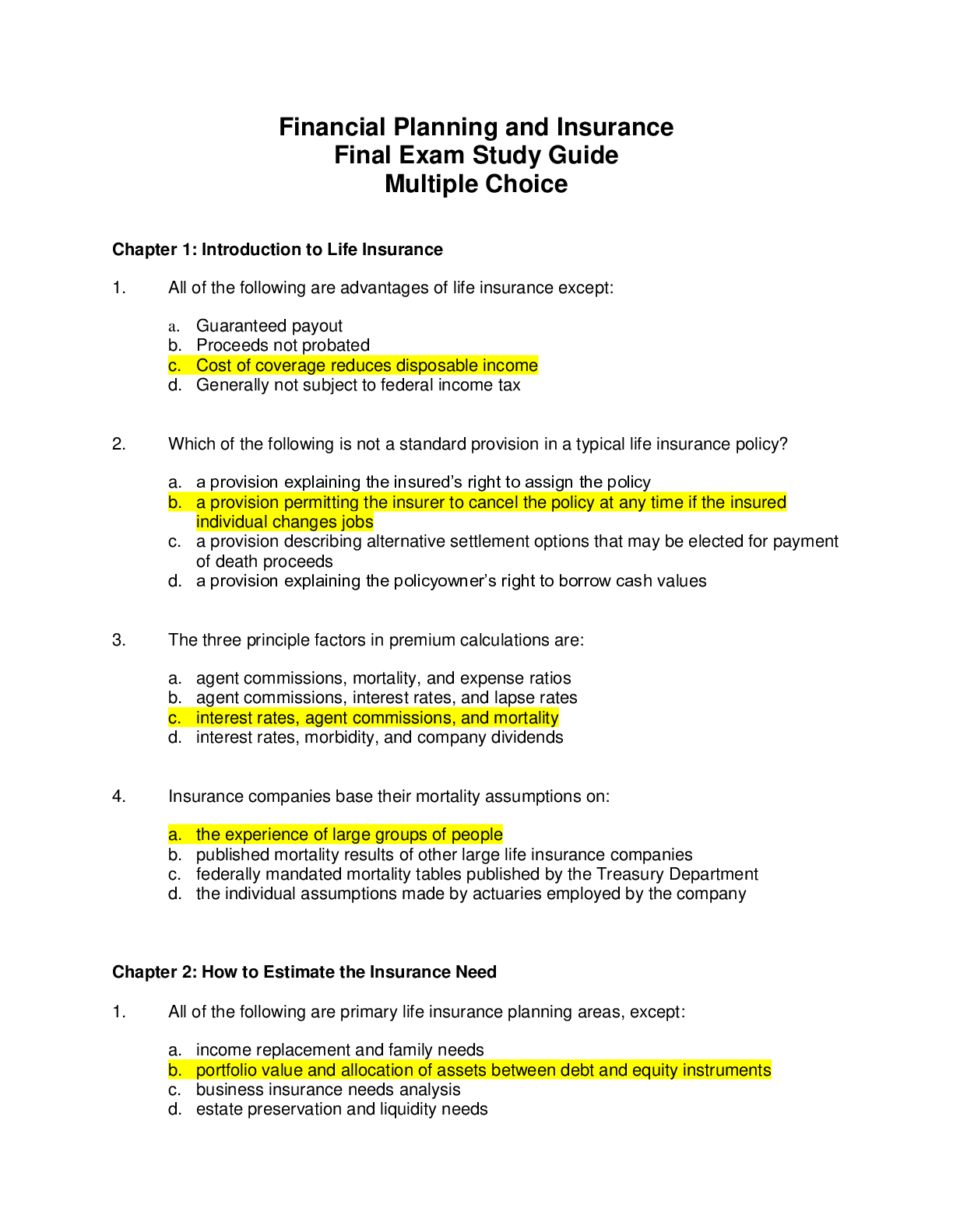 FINANCE 390 FINANCE 341 Sample Final Exam with answers. Browsegrades