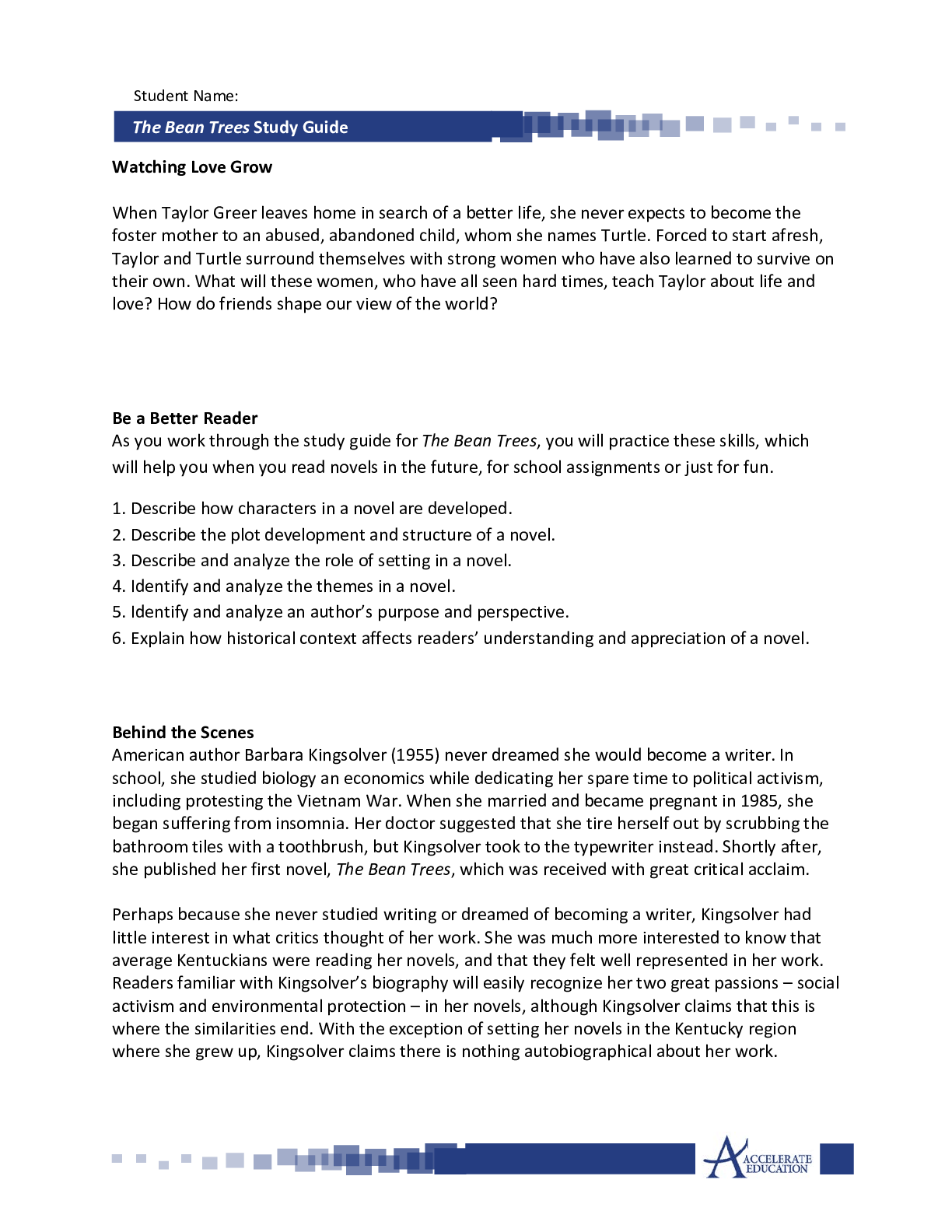 The Bean Trees Study Guide Browsegrades