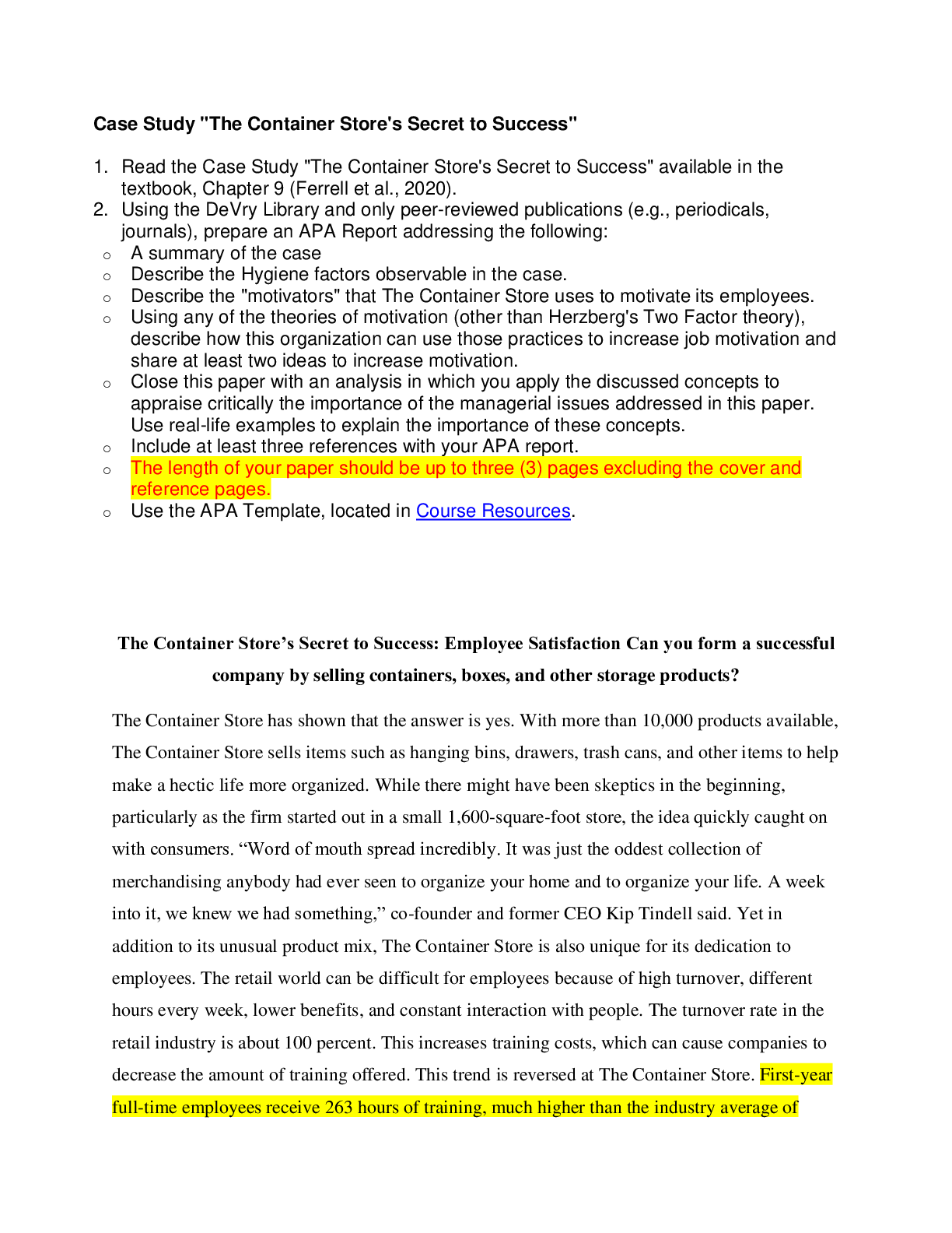 Case Study "The Container Store's Secret to Success" (answered) Spring