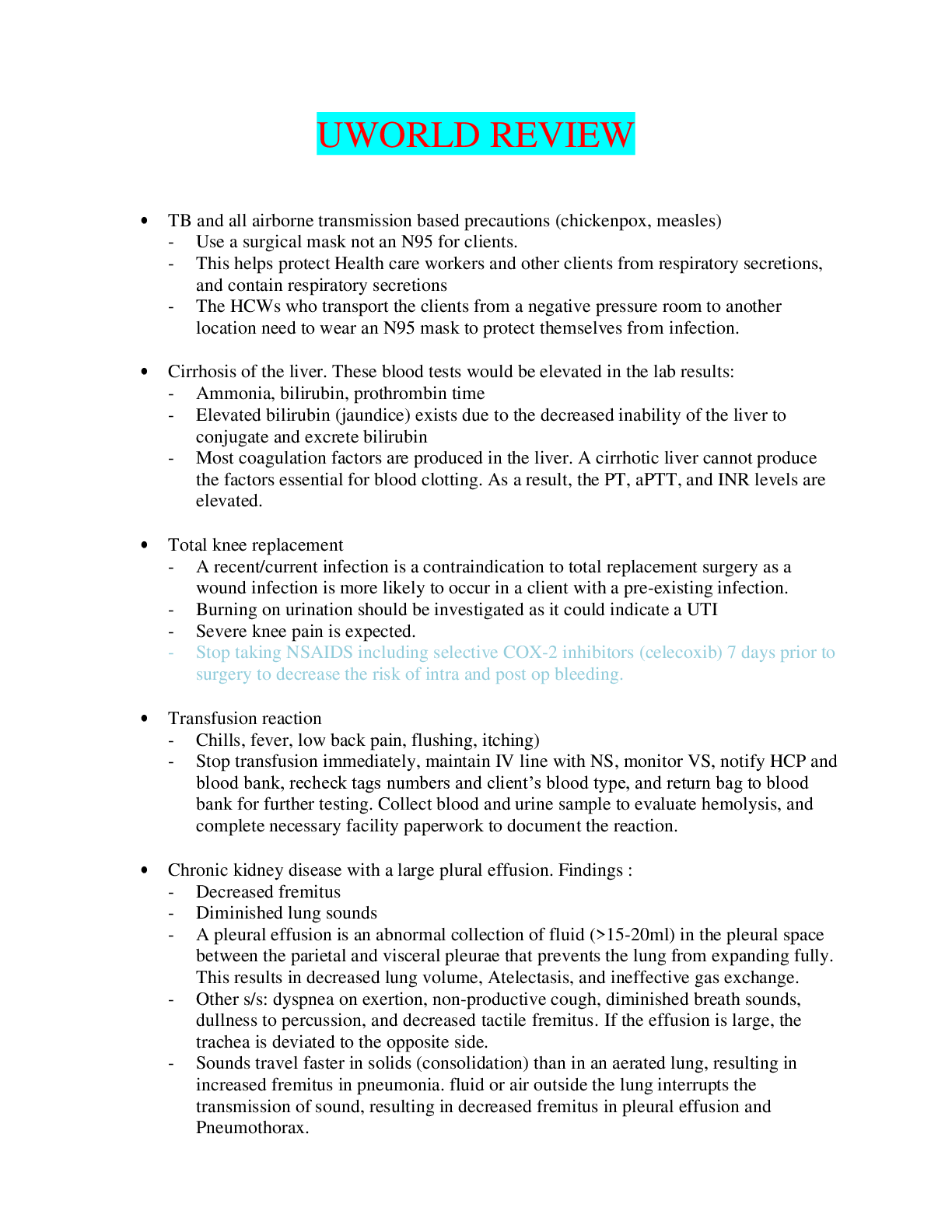 UWORLD REVIEW study guide Browsegrades