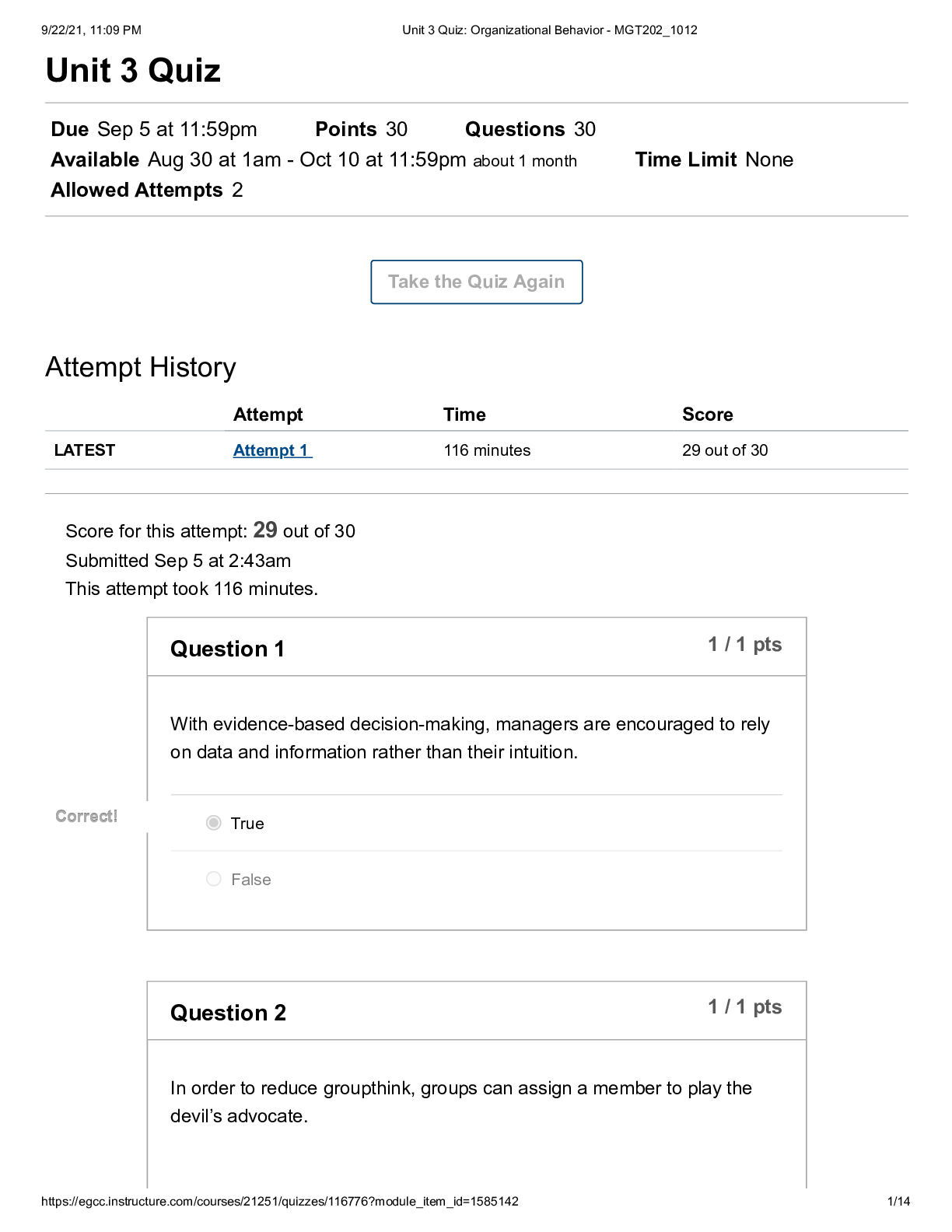 Eastern Gateway Community College MGT 202 Organizational Behavior