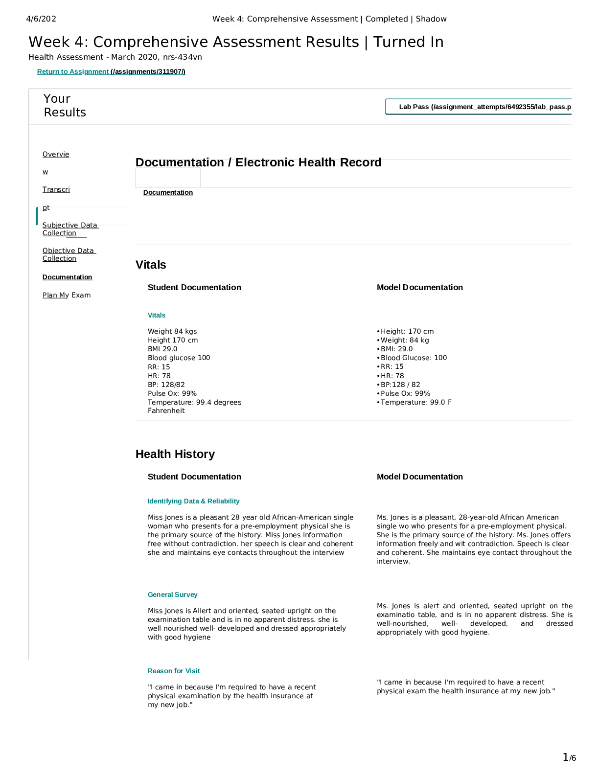 Week 4_ Documention Comprehensive Assessment _ Completed _ Shadow