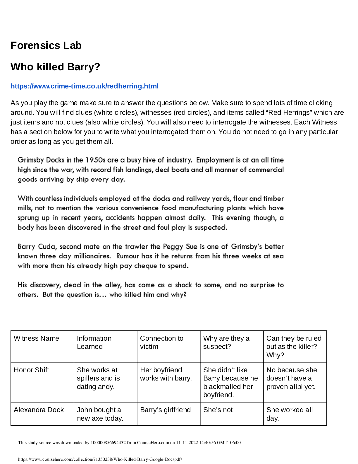 Forensics Lab Who killed Barry? Browsegrades