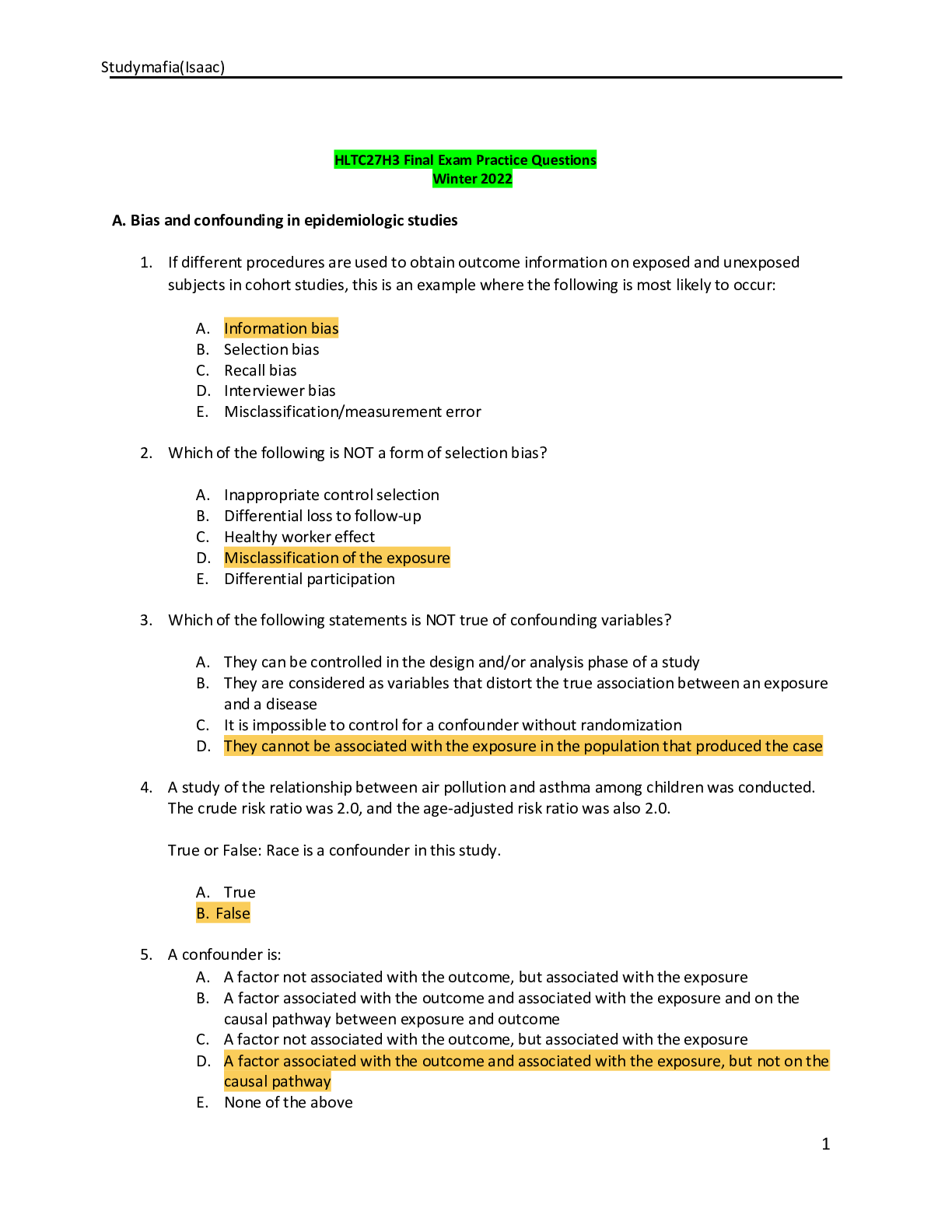 HLTC27H3 Final Exam Practice Questions Winter 2022 Browsegrades
