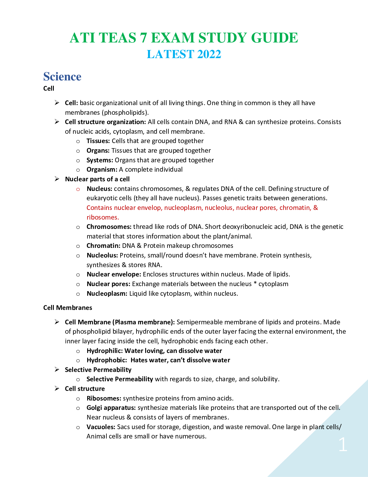 ATI TEAS 7 STUDY GUIDE All Sections Newest VersionAug2022