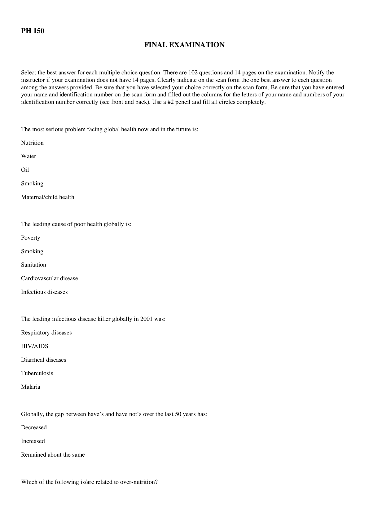 PH 150 FINAL EXAMINATION Browsegrades