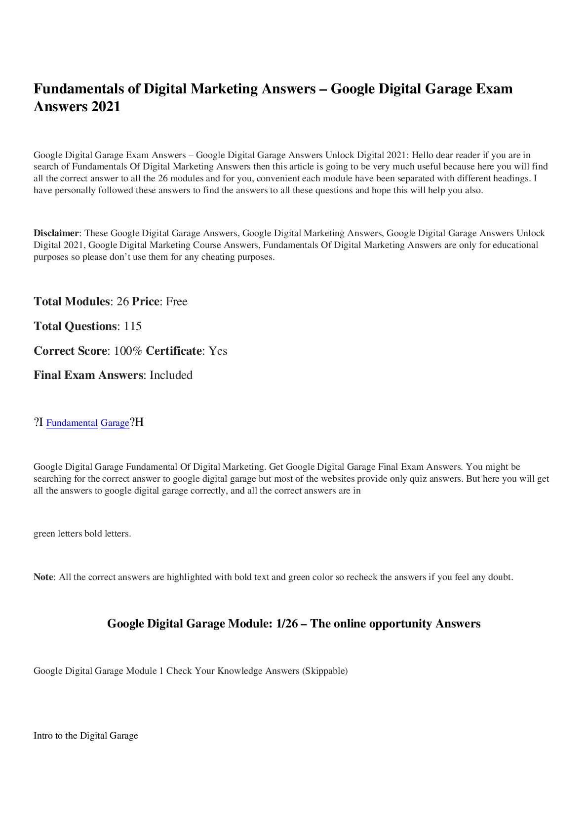 Google Digital Garage Latest Answered Solution guide_2022/23