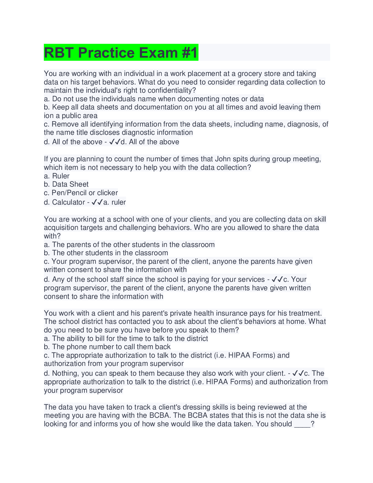 RBT® PRACTICE EXAM [2022] #2 ABA 4 Love