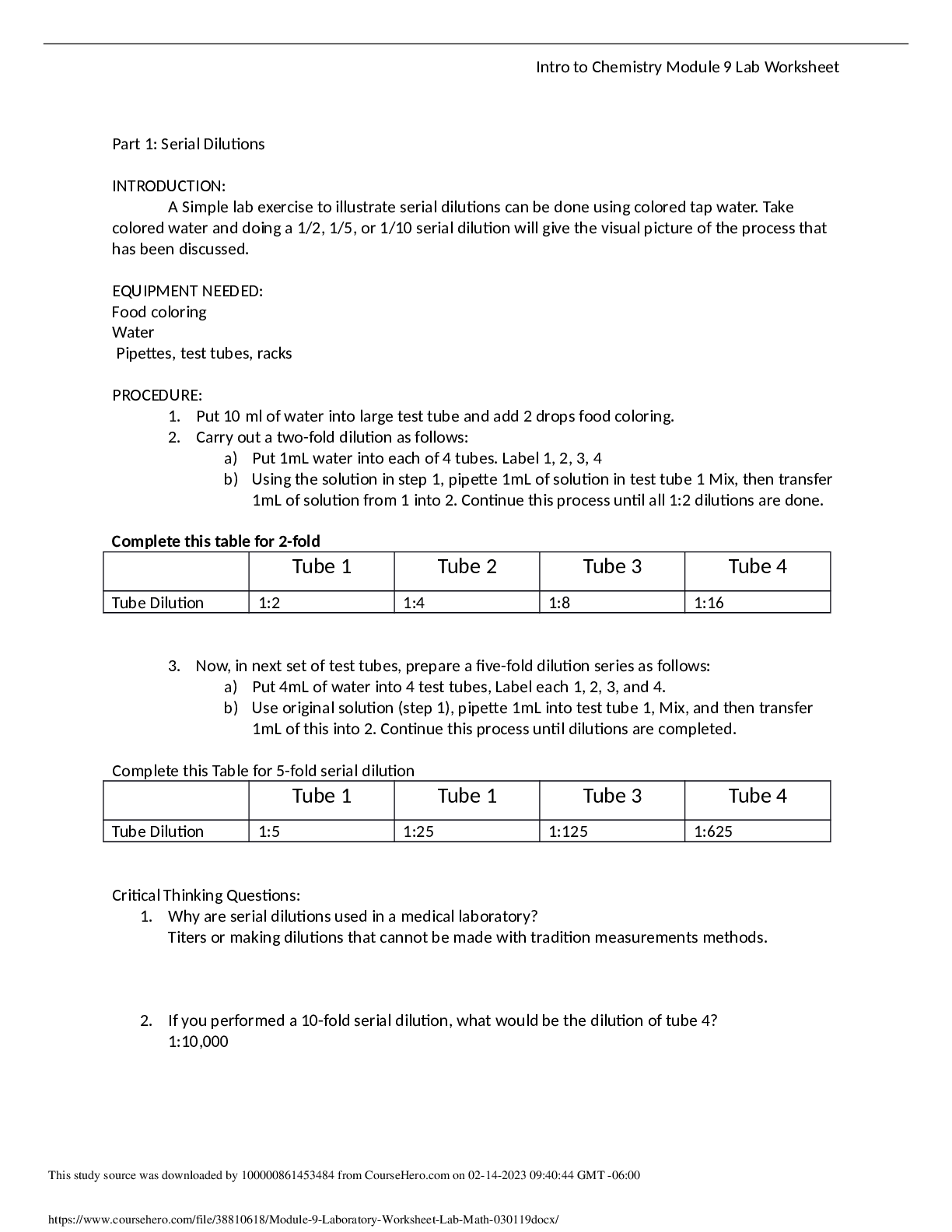 CHEM 101 Module 9 Laboratory Worksheet Lab Math Browsegrades