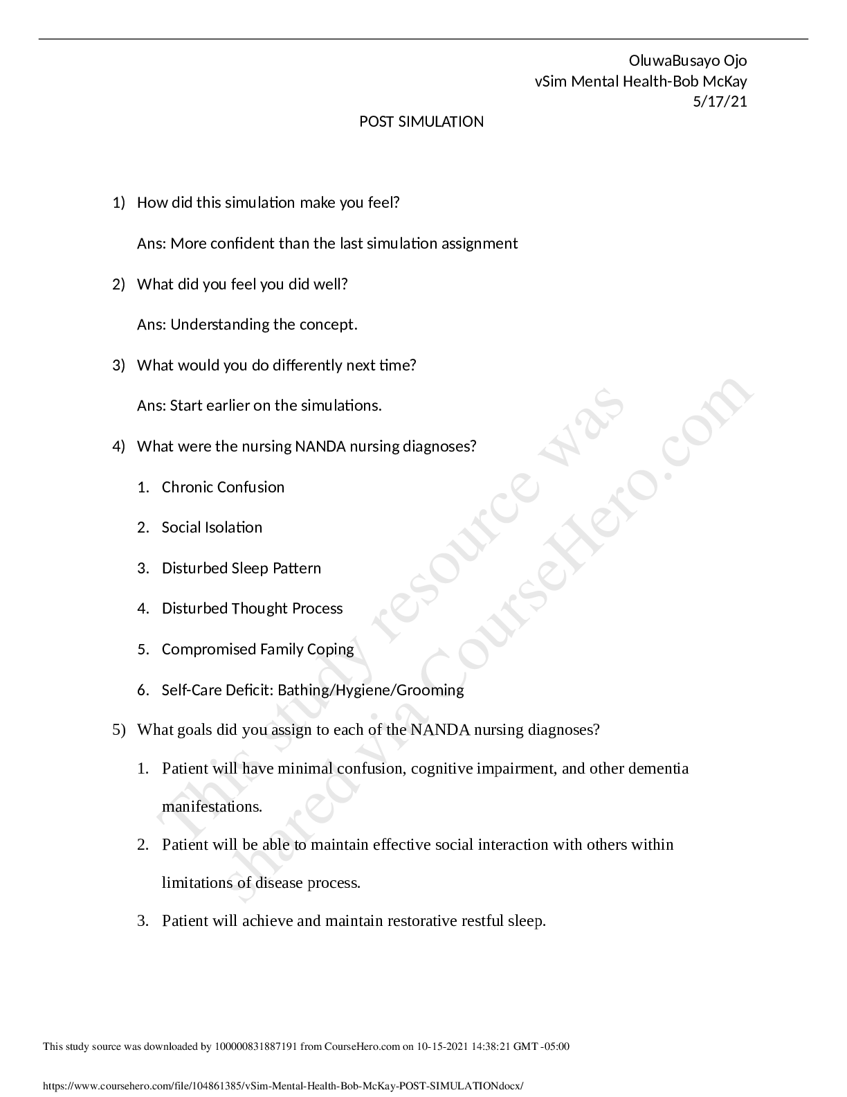 Capscare Academy for Health Care Education Inc > vSim Mental HealthBob