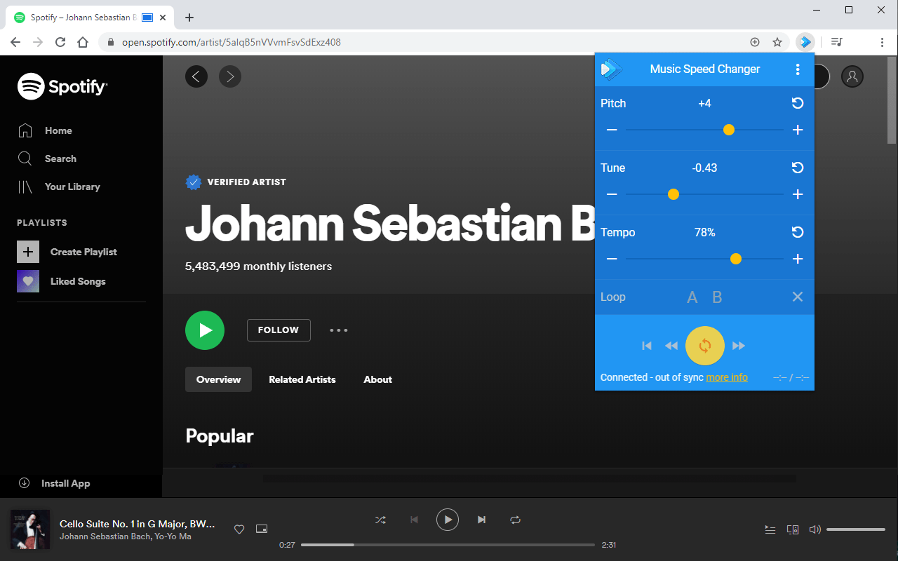 Music Speed Changer Browser Extension, Change Tempo and Pitch of Music