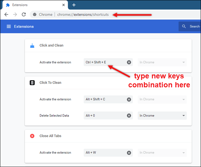 Change Keyboard Commands Offered By Browser Extensions Chrome