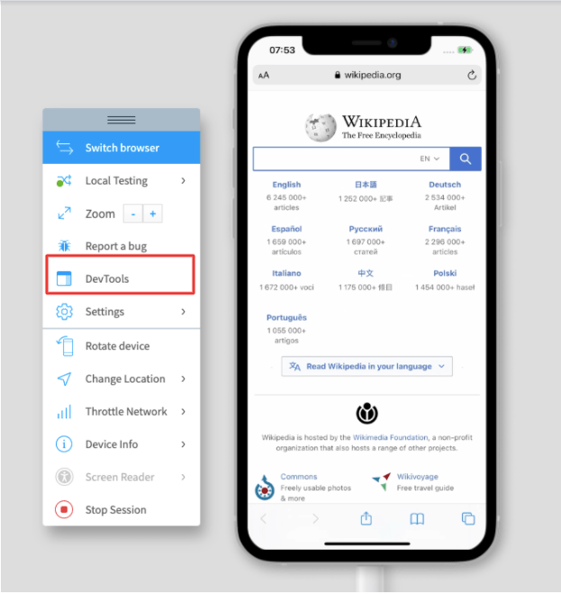 How to use Safari Devtools for mobile view of website BrwserStack