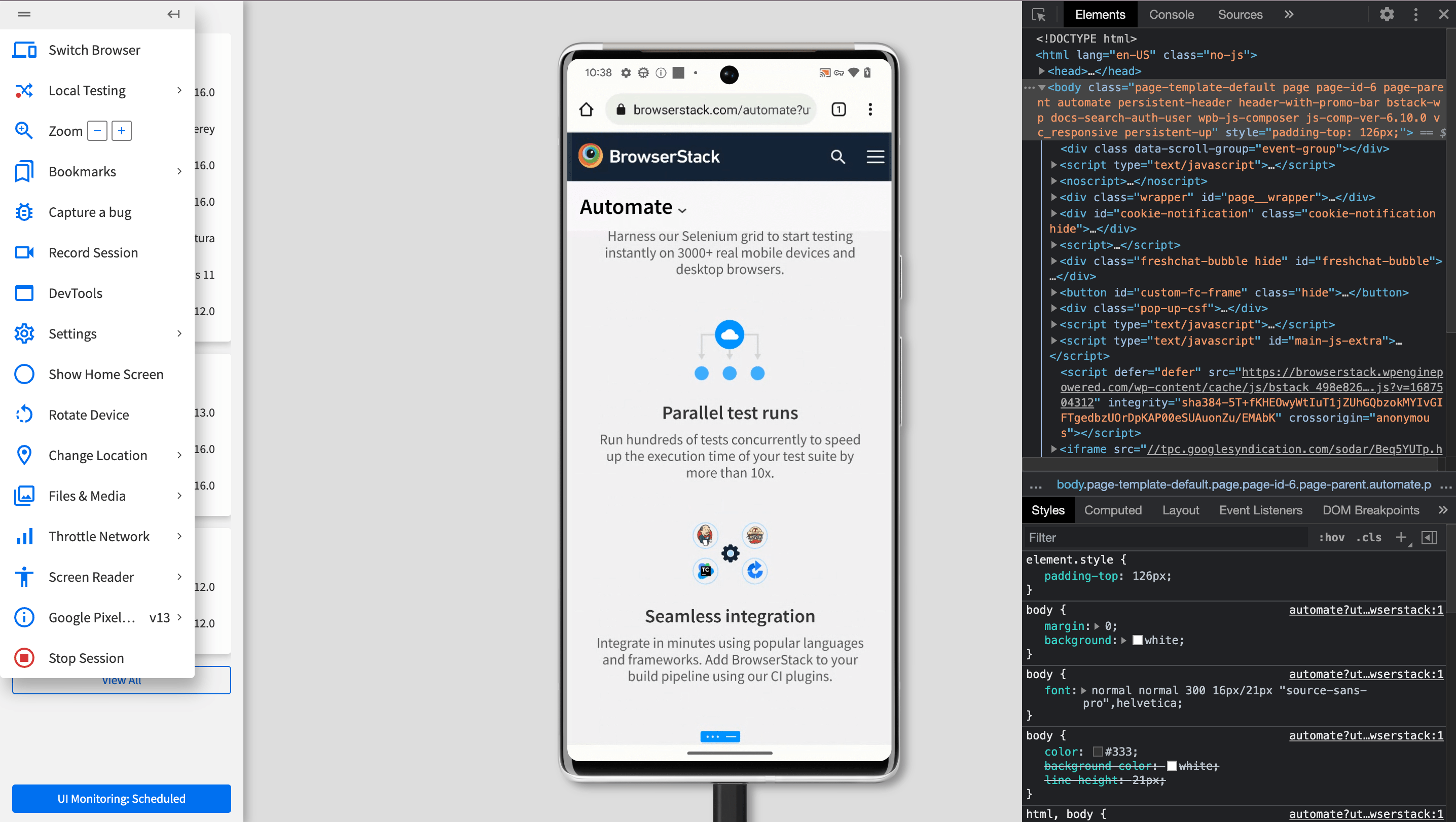 How to inspect element on Android device BrowserStack