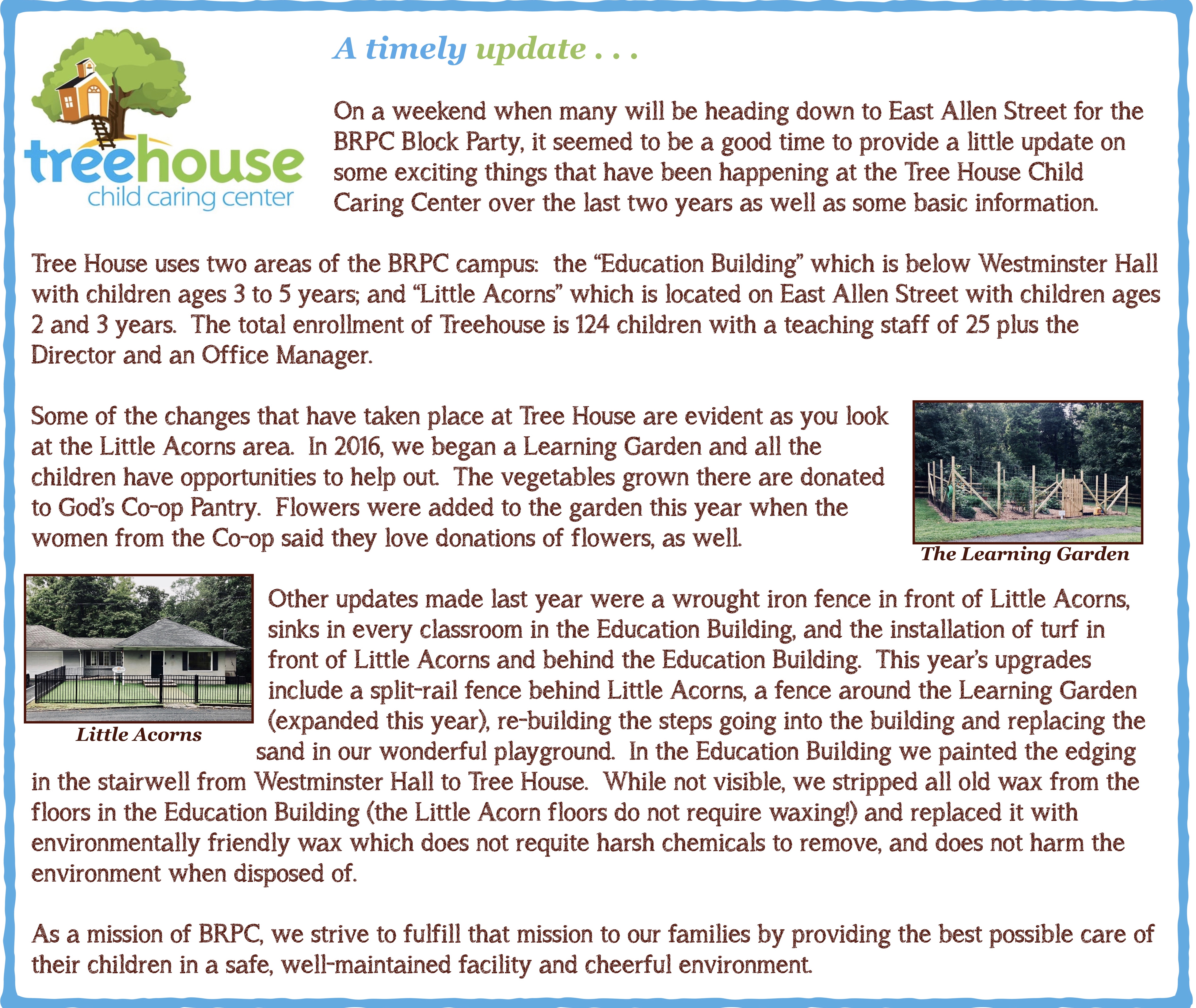 A Tree House Child Caring Center Update