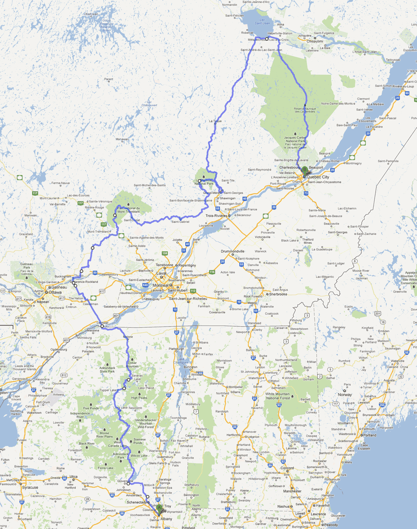 A nondirect route from Albany to Quebec City Bike Forums