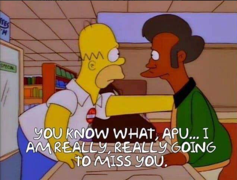 The Simpsons say Goodbye, Apu. Thank you and come again? Brussels Express