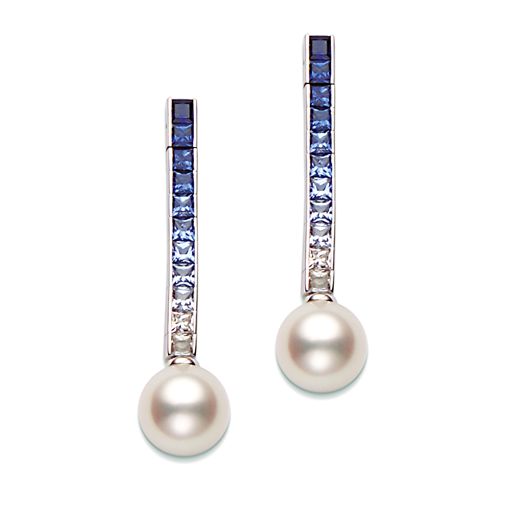 Mikimoto Pearl and Sapphire Drop Earrings Bryant & Sons, Ltd.